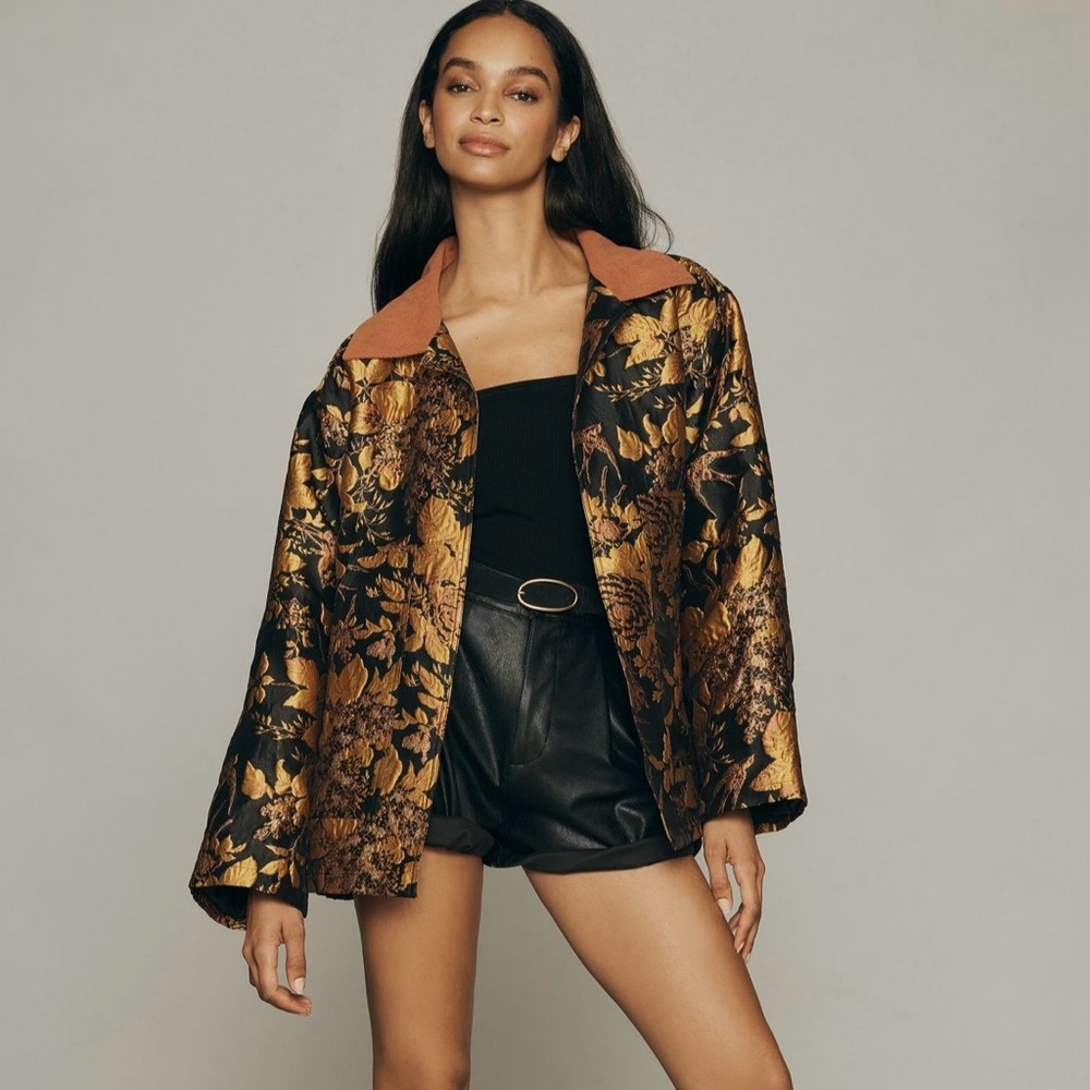 Anthropologie Brocade Trucker Jacket